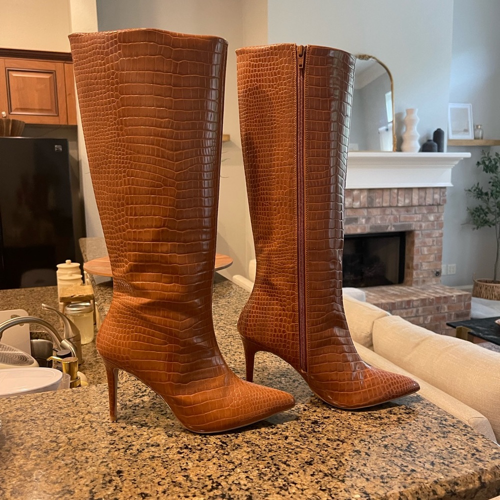 ASOS faux leather heeled boots. US 8.5